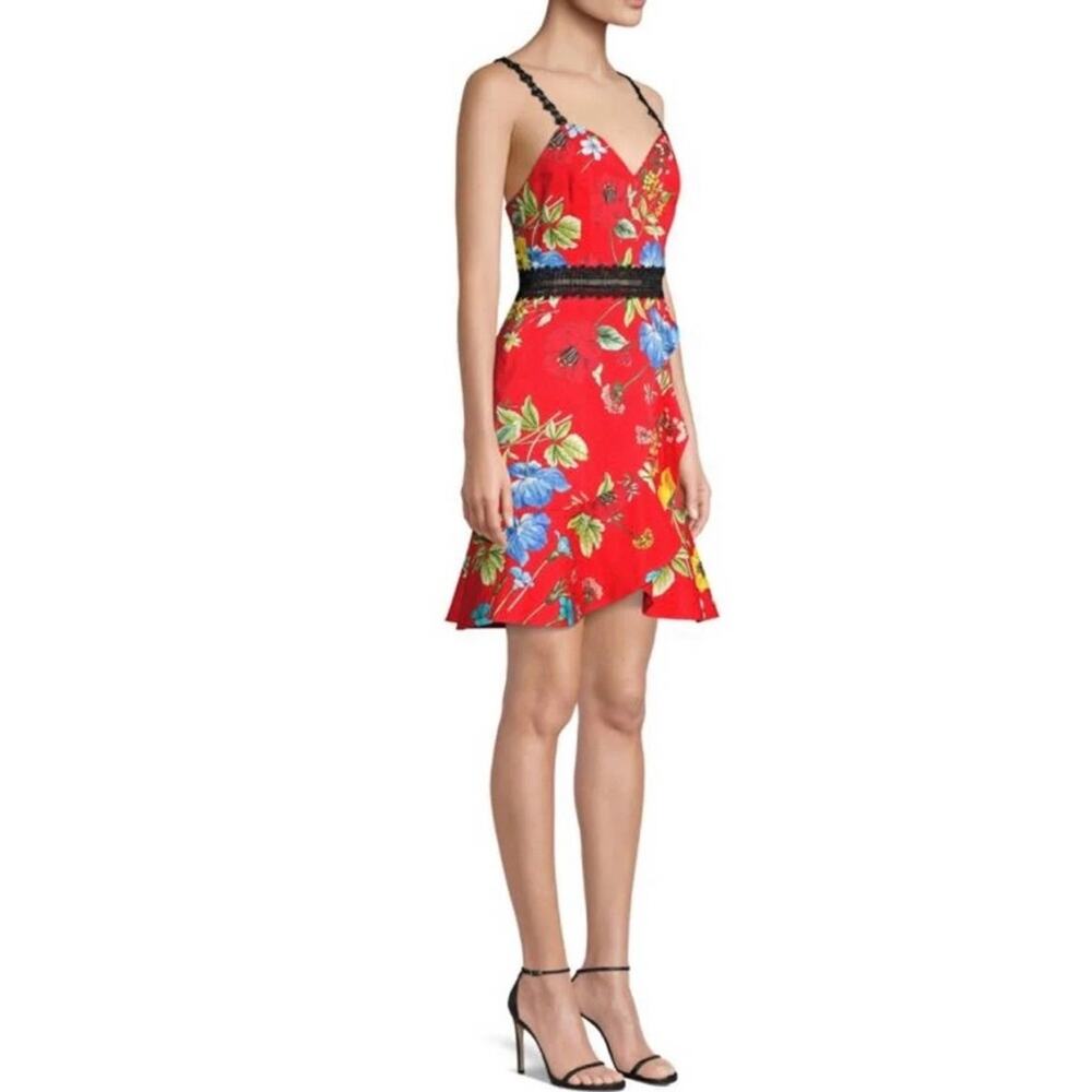 NWT Alice + Olivia Kirby Red Floral Ruffle Dress Size 4 - Picture 3 of 8